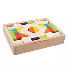 CAJONCITO DE MADERA + 30 BLOQUES NATURALES & DE COLORES