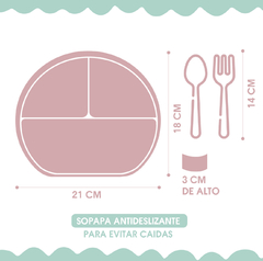 Imagen de PLATO TRIPLE CON SOPAPA ANTIDESLIZANTE + CUBIERTOS (COLOR AZUL)