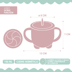 VASO DE APRENDIZAJE ANTIDERRAME + TAPA PARA SNACKS (COLOR GRIS) - Mamá Creativa