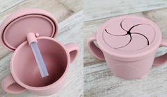 VASO DE APRENDIZAJE ANTIDERRAME + TAPA PARA SNACKS (COLOR ROSA) en internet