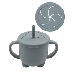 VASO DE APRENDIZAJE ANTIDERRAME + TAPA PARA SNACKS (COLOR GRIS) - comprar online