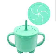 VASO DE APRENDIZAJE ANTIDERRAME + TAPA PARA SNACKS (COLOR AQUA) - comprar online