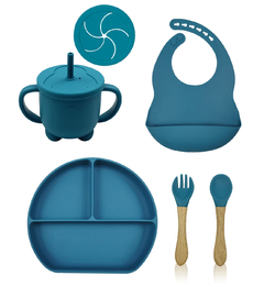 ¡COMENZAMOS A COMER! BABERO + PLATO TRIPLE CON SOPAPA ANTIDESLIZANTE + CUBIERTOS & VASO (COLOR A ELECCIÓN) - Mamá Creativa