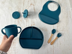 VASO DE APRENDIZAJE ANTIDERRAME + TAPA PARA SNACKS (COLOR AZUL)