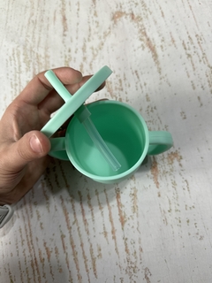 VASO DE APRENDIZAJE ANTIDERRAME + TAPA PARA SNACKS (COLOR AQUA) - tienda online