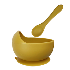 BOWL CON SOPAPA ANTIDESLIZANTE + CUCHARA (COLOR MOSTAZA) - comprar online