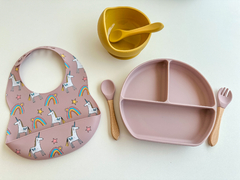 BOWL CON SOPAPA ANTIDESLIZANTE + CUCHARA (COLOR MOSTAZA) - tienda online