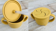 VASO DE APRENDIZAJE ANTIDERRAME + TAPA PARA SNACKS (COLOR MOSTAZA) - comprar online