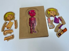 ROMPECABEZAS DE MADERA NENE O NENA MONTESSORI: "EL CUERPO HUMANO" (5 EN 1) - Mamá Creativa