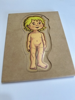 ROMPECABEZAS DE MADERA NENE O NENA MONTESSORI: "EL CUERPO HUMANO" (5 EN 1) - Mamá Creativa