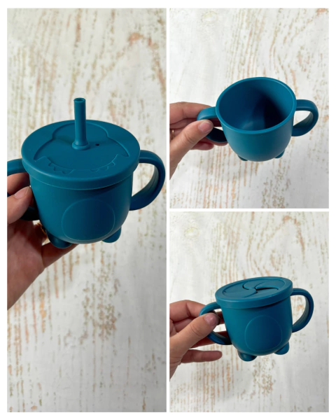 VASO DE APRENDIZAJE ANTIDERRAME + TAPA PARA SNACKS (COLOR AZUL)