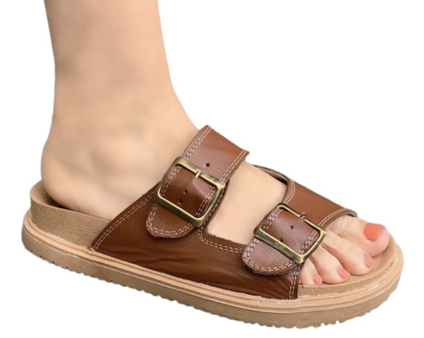 Sandalia Mujer Birk Color Marron Hebilla Cuero Verano Moda Ojota