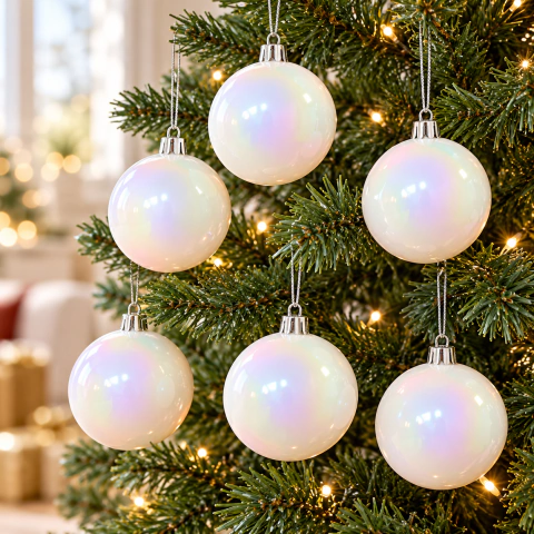 Bolas x6 Navidad Blancas Tornasoladas 6 Cm