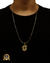 CONJUNTO BANHADO: CORRENTE CADEADO QUINA 1MM + PINGENTE - Diamante Lapidado - Joias feitas 100% em Moeda Antiga