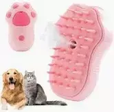 Imagem do Escova de silicone rosa recarregável para animais de estimação – Escova de massagem a vapor 3 em 1 para cuidados Pet