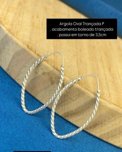 Argola Oval P com Acabamento Boleado Trançada
