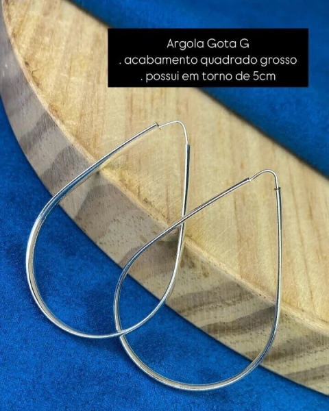 Argola Gota G com Acabamento Quadrado Grosso