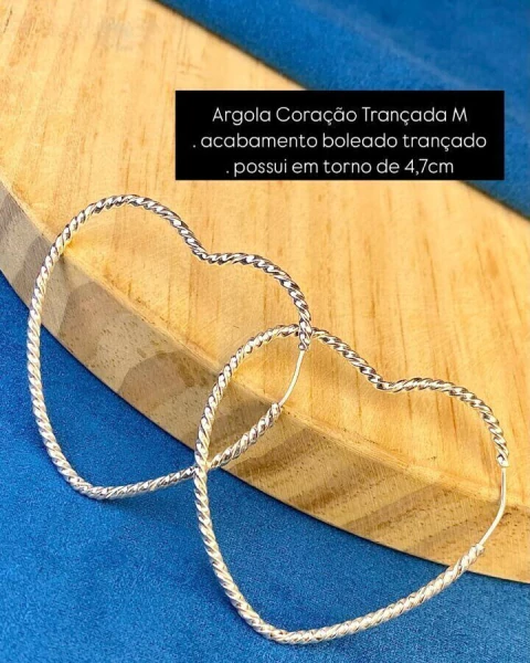 Argola Coração Trançado M com Acabamento Boleado Trançado