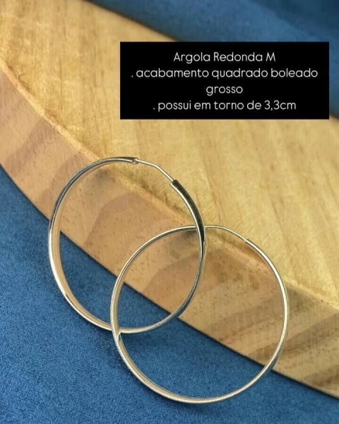 Argola Redonda M com Acabamento Quadrado Boleado Grosso