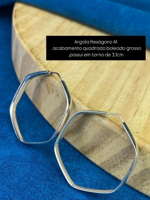 Argola Hexágono M com Acabamento Boleado Grosso