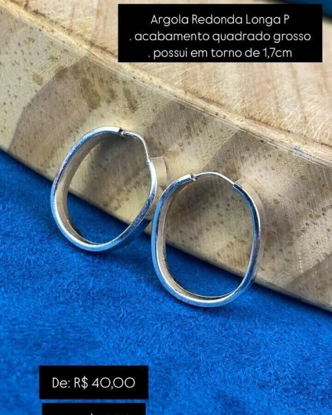 Argola Redonda Longa P com Acabamento Quadrado Grosso