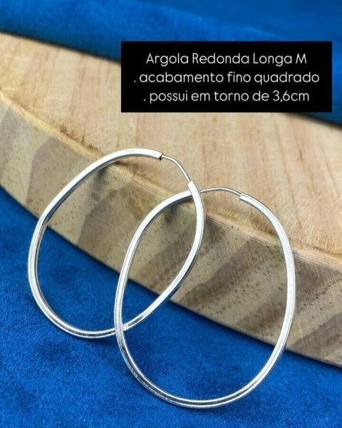 Argola Redonda Longa M com Acabamento Fino Quadrado
