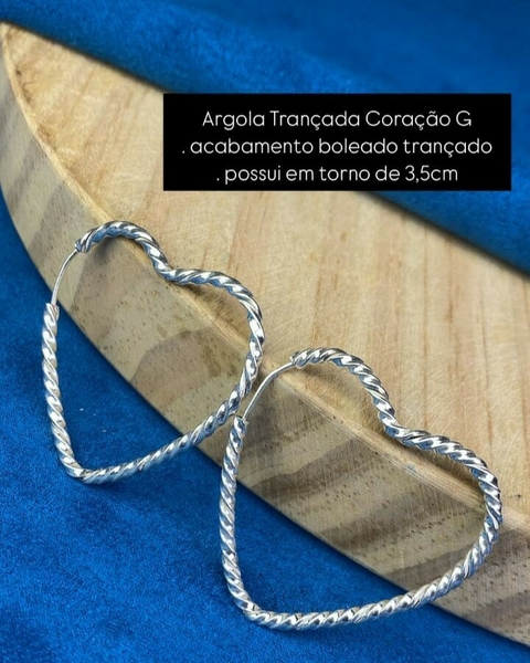 Argola Trançada Coração G com Acabamento Boleado Trançado