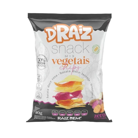 MIX DE VEGETAIS - BATATA DOCE E MANDIOCA CHIPS - PACOTE 40g