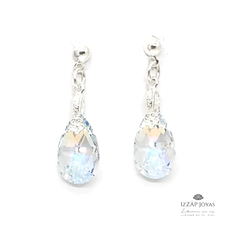 Aros Pasantes Cristales Swarovski Gota Engarce Flor - Plata