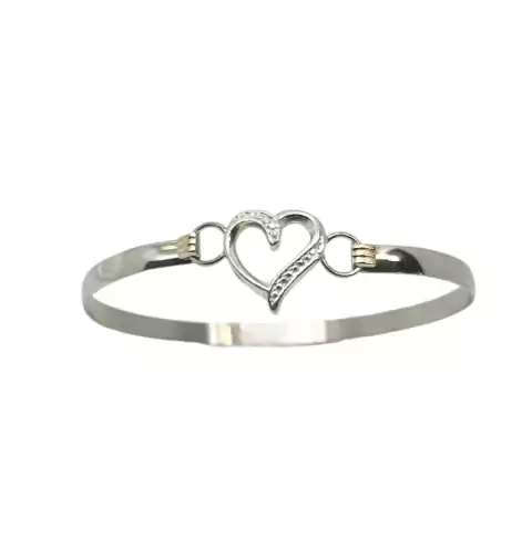 Pulsera Esclava Plata Y Oro Corazon Calado Labrado