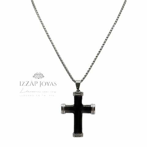 Collar Cruz Negra Con Puntitos Esmaltada - Acero