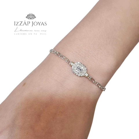 Pulsera Plata Y Oro Juliana Ovalo Labrado Y Cubic