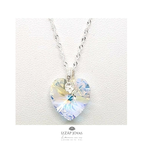 Imagen de Collar Cadena Con Cristal Sw Corazon 14 Drop Flor Plata