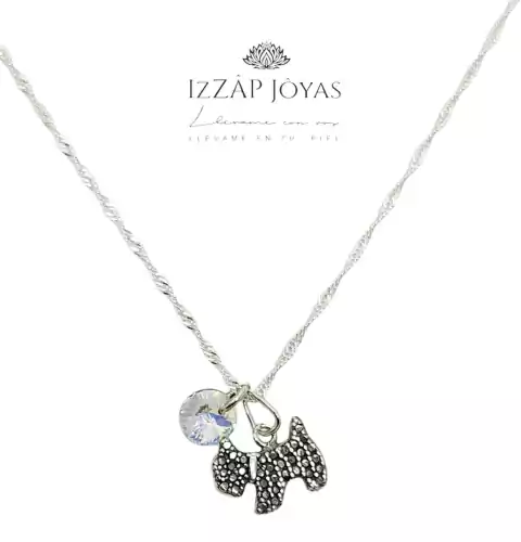 Collar Perrito C/ Marquesitas Y Mini Cristal Swarovski Plata
