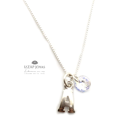 Cadena Con Mini Inicial Y Mini Cristalito Plata 925
