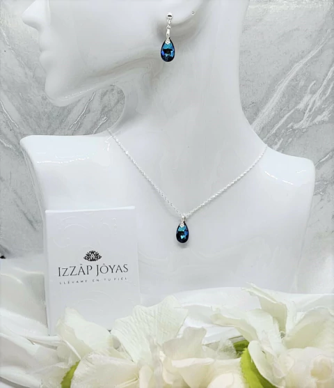 Conjunto Aros Y Collar Cristal Swarovski Gota 16mm Plata 925 - comprar online