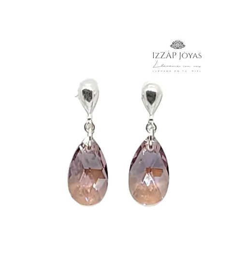 Imagen de Aros Lagrimas Pasantes Con Cristales Gota 16 Mm Plata 925