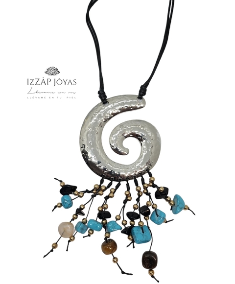 Collar Caracol Y Piedras Varias - Aleacion De Metales