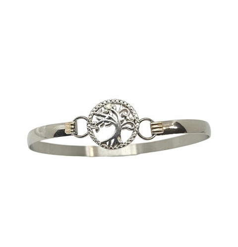Pulsera Esclava Plata Oro Arbol De La Vida Circulo Labrado