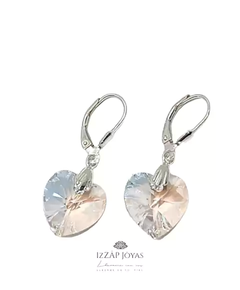 Aros Brisura Con Cristales Corazon 14 Mm Plata 925 - tienda online