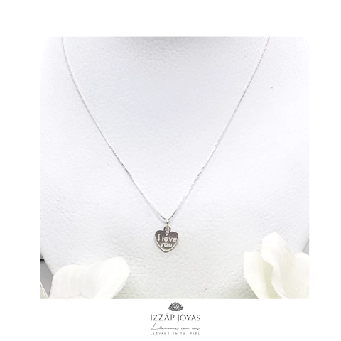 Collar Con Dije Corazon Grabado I Love You - Plata 925