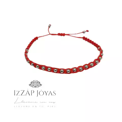 Pulsera Hilo Rojo Con Bolitas Ajustable - Acero Quirurgico