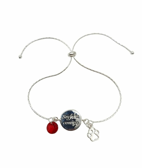 Pulsera Regulable Soy Feliz Huellita Y Cristal - Plata 925