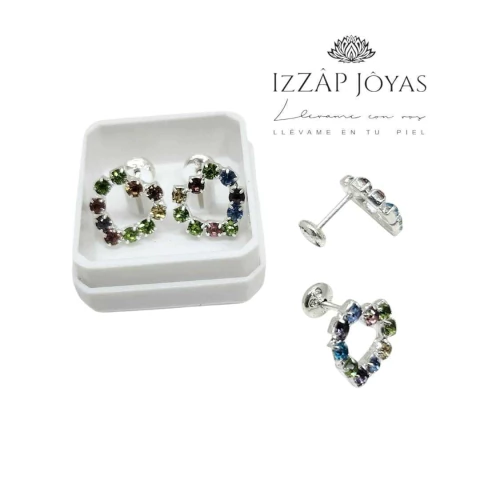 Imagen de Aros Abridores Corazones Brillantes - Laminados Plata 925