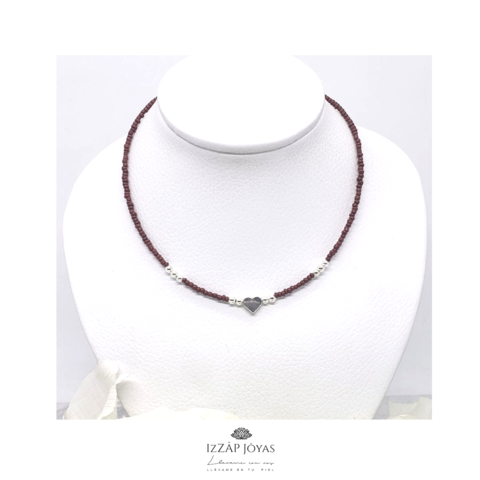 Collar Gargantilla Canutillos Con Dije Central- Acero Blanco