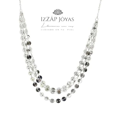 Collar Acero Blanco Moneditas Tres Cadenas