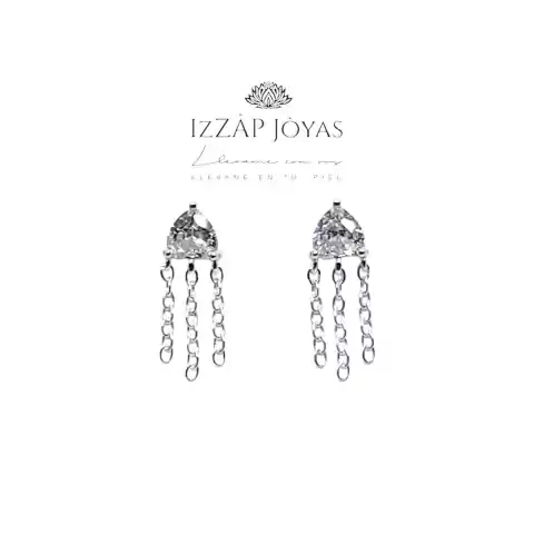 Aros Triangulitos Cubic Con Cadenitas - Plata Laminada