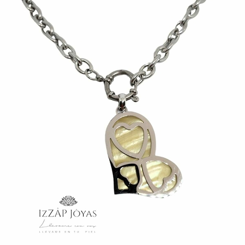 Collar Corazon Calado Y Acrilico Cierre Marinero - Acero