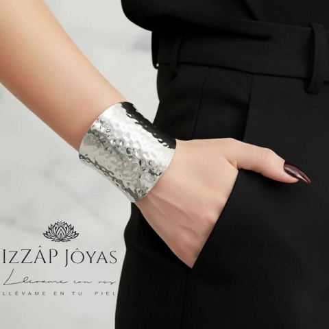 Pulsera Esclava Semiabierta Brazalete Tramado - Acero