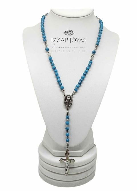 Collar Rosario Piedra Turquesa - Acero Quirúrgico